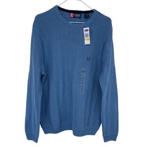 NEW Chaps Herringbone‎ Knit Crewneck Sweater Medium Women's Vtg Pullover Blue